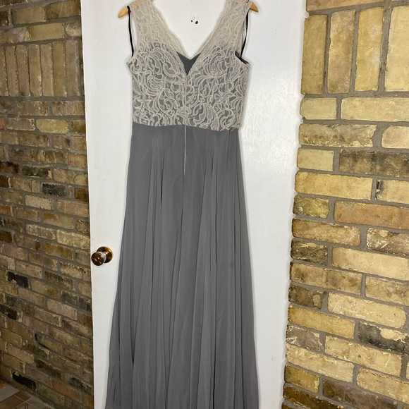 After Six Charcoal Grey with Ivory Lace Bridesmaid Dress Size 14 - Picture 2 of 5